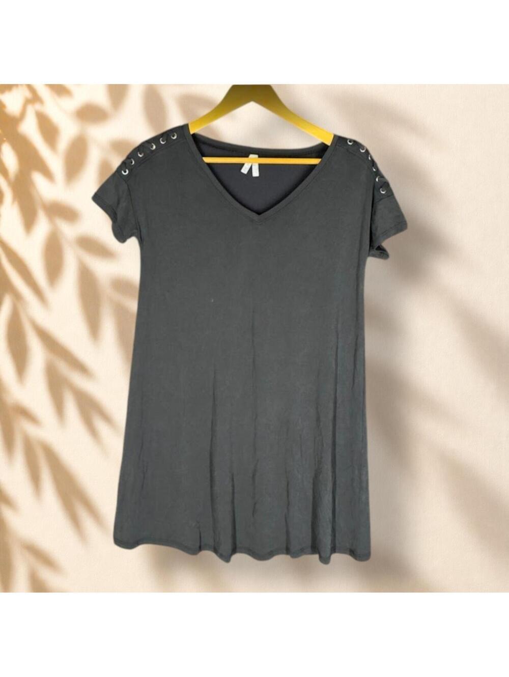 Mudd Mini Dress Women XS Black Short V-Neck SHort Sleeve Stretch Casual Solid